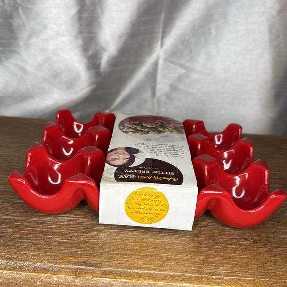 Rachael Ray Sittin’ Pretty NWT Red Stoneware Serveware 12 Hole Platter - Picture 8 of 8